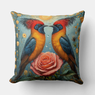 Coussin Oiseaux Exotiques Miroirs Au-Dessus de Rose Rose R