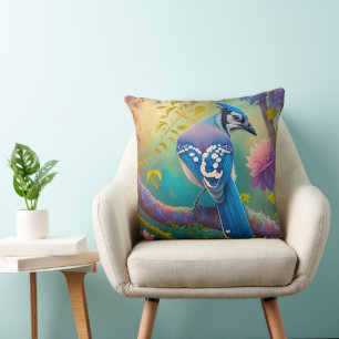 Coussin Oiseaux Fantastiques Geai Bleu