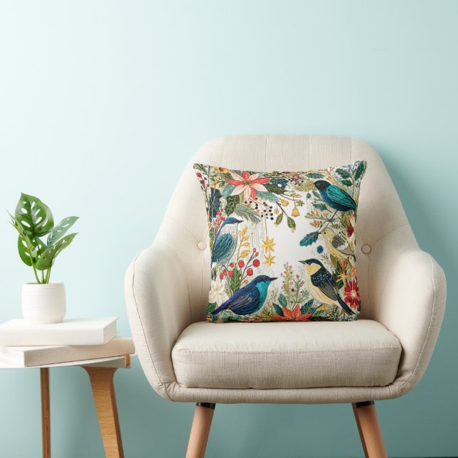 Coussin Oiseaux festifs d'hiver (Chaise)