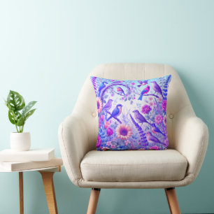 Coussin oiseaux fleurs