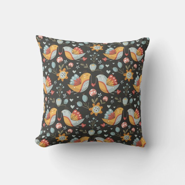 Coussin Oiseaux Fleurs Bohème Amour Motif (Recto)
