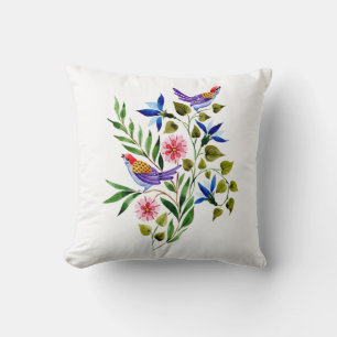 Coussin Oiseaux Fleurs Floral Aquarelle