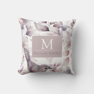 Coussin Oiseaux floraux Nature violette et blanche