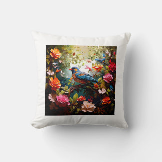 Coussin Oiseaux florissants : Corbeau floral