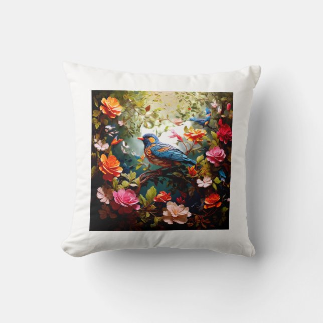 Coussin Oiseaux florissants : Corbeau floral (Recto)