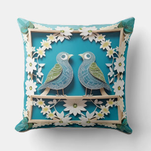 Coussin Oiseaux Geai Bleu en Papier Artisanal