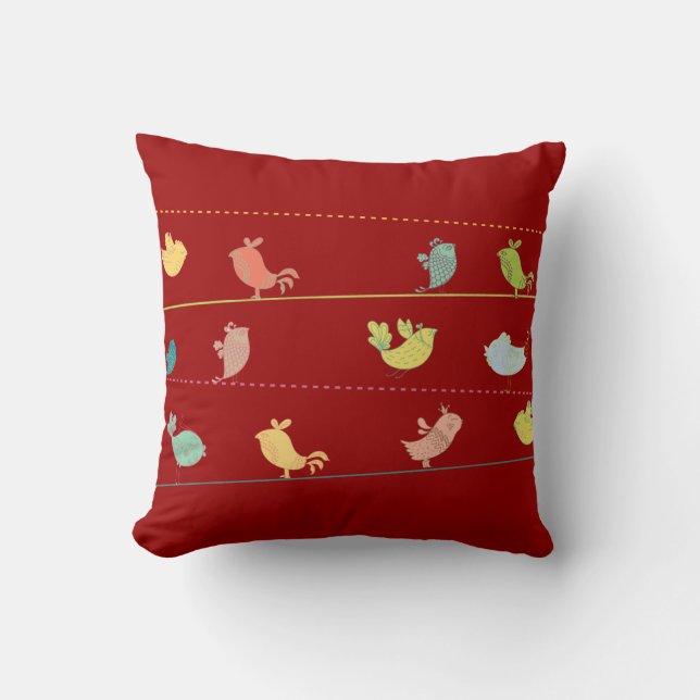 Coussin oiseaux géniaux sur un jet de fil pillow_red (Recto)