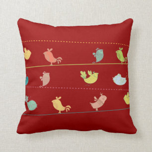 Coussin oiseaux géniaux sur un jet de fil pillow_red