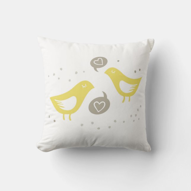 Coussin oiseaux jaunes parlant de l'amour (Recto)