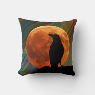 Coussin Oiseaux - Lune et corbeau noir Halloween