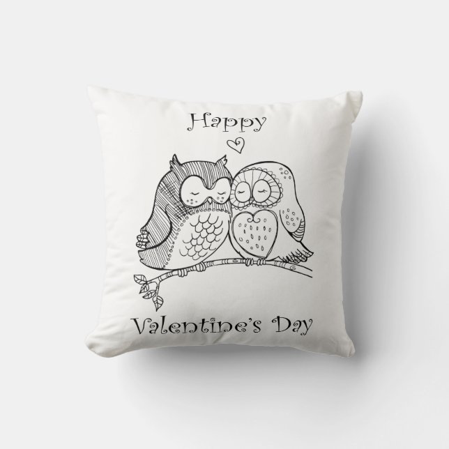 Coussin Oiseaux mignons Aimer Chouette Couple Ligne Romanc (Recto)