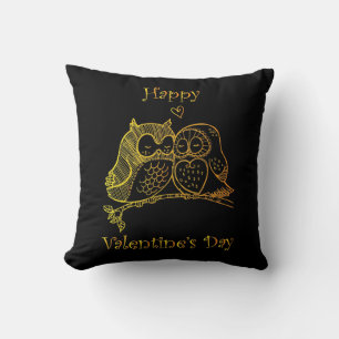 Coussin Oiseaux mignons Amour Chouette Couple Ligne Romanc