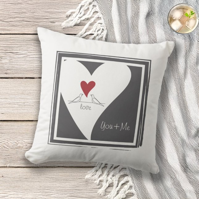 Coussin Oiseaux modernes simples personnalisés en amour Cœ (Créateur téléchargé)