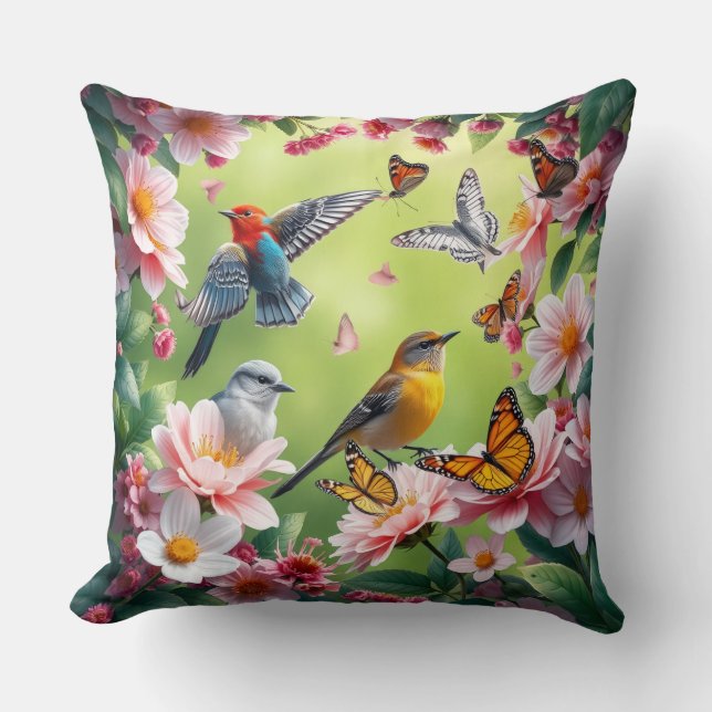 Coussin Oiseaux parmi les fleurs (Recto)