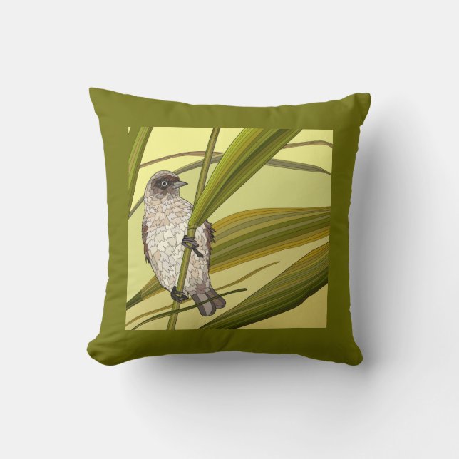 Coussin Oiseaux peints sur l'or et le vert (Recto)