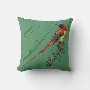 Coussin Oiseaux peints sur vert