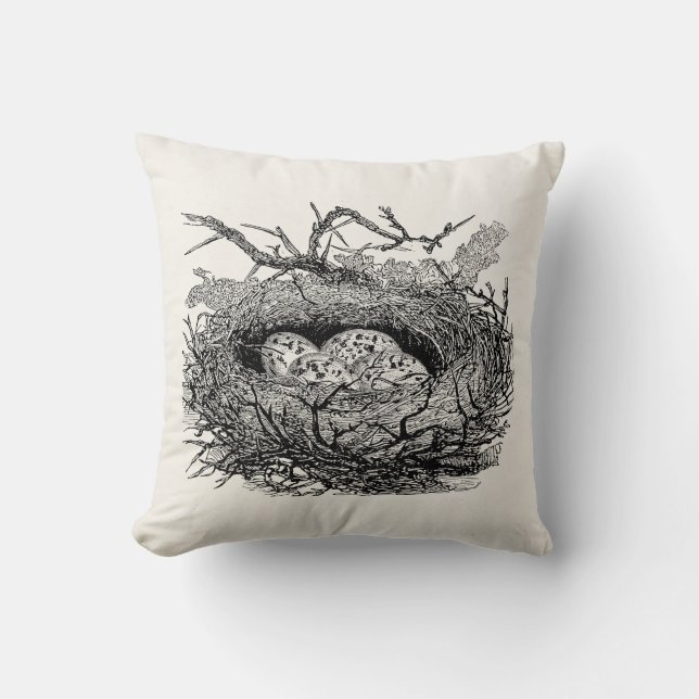 Coussin Oiseaux personnalisés par nid tacheté vintage (Recto)