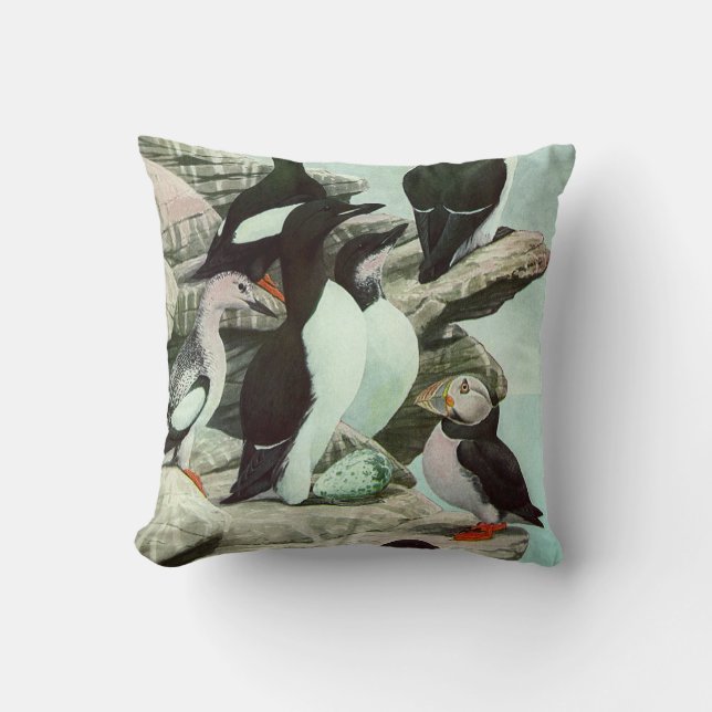Coussin Oiseaux Puffins et Aquatiques de Louis Fuertes (Recto)