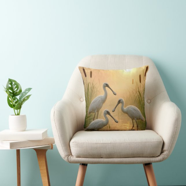 Coussin Oiseaux spatules dans une zone humide (Chaise)