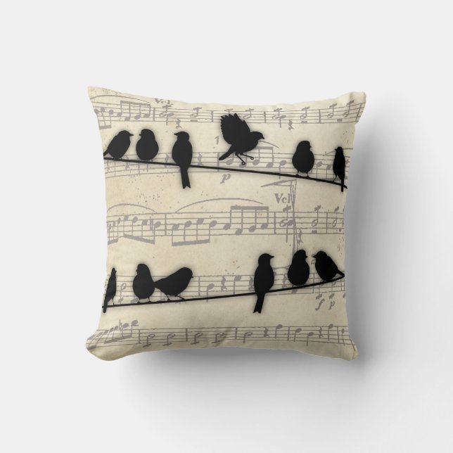 Coussin Oiseaux sur fil 2 (Recto)