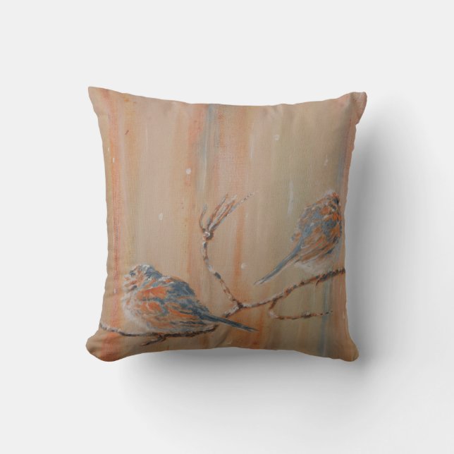 Coussin Oiseaux sur la branche dans la neige (Recto)