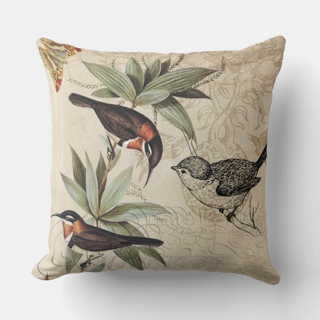 Coussin Oiseaux sur le feuillage vert des branches dessin  (Recto)
