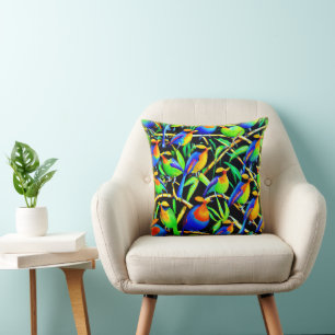 Coussin Oiseaux Sur Peinture D'Arbre. Commandez dès mainte