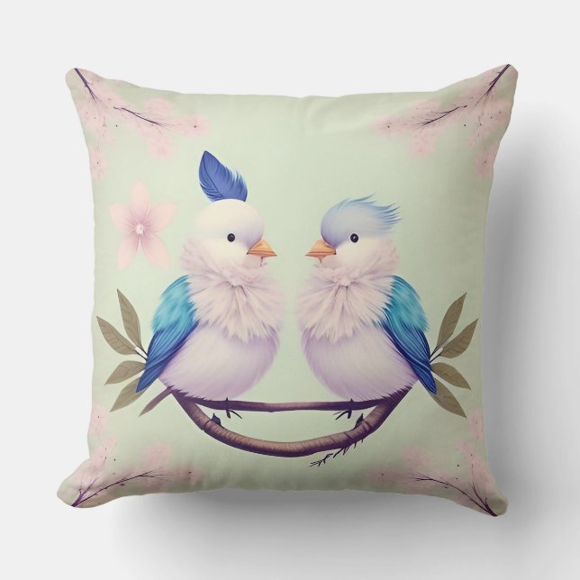 Coussin Oiseaux sur une branche de fleurs de cerisier (Recto)