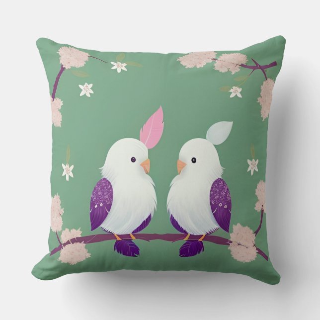 Coussin Oiseaux sur une branche de fleurs de cerisier (Recto)