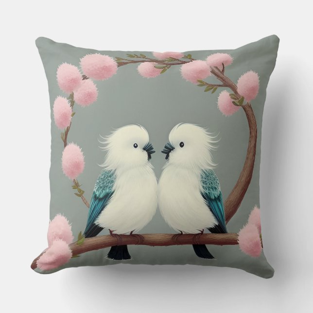 Coussin Oiseaux sur une branche de fleurs de cerisier (Recto)