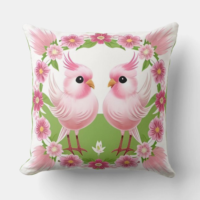 Coussin Oiseaux sur une branche de fleurs de cerisier (Recto)