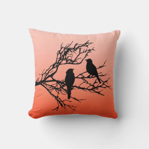 Coussin Oiseaux sur une branche, Noir contre le coucher du