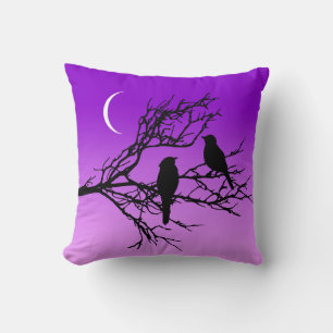 Coussin Oiseaux sur une branche, Noir contre le crépuscule