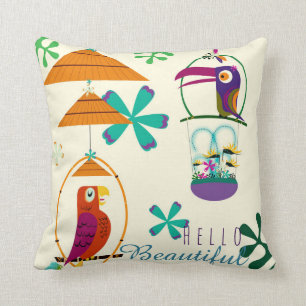 Coussin Oiseaux Tiki Art Rétro Vintage Personnalisé