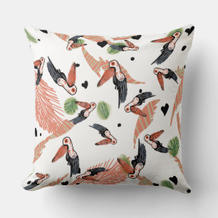 Coussin Oiseaux toucans Art tropical d'été verdure