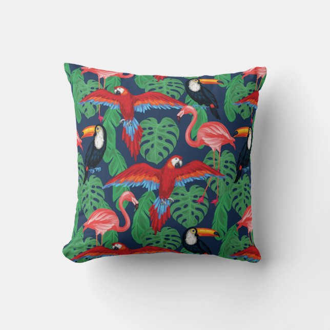 Coussin Oiseaux tropicaux dans des couleurs lumineuses (Recto)