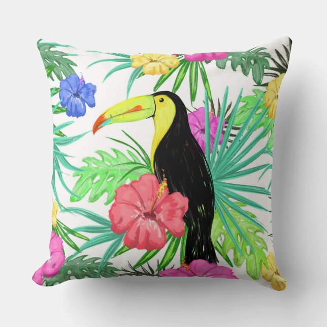 Coussin Oiseaux tropicaux et fleurs (Recto)