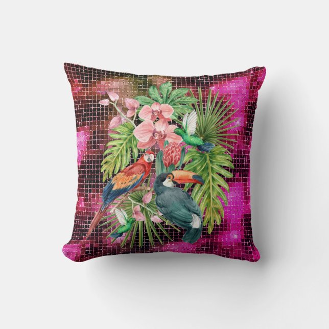 Coussin Oiseaux tropicaux Fleurs exotiques glamour à doubl (Recto)
