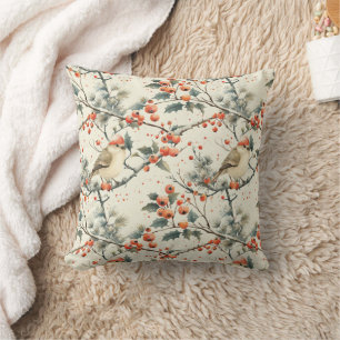 Coussin Oiseaux Vacances Vintage Antique Verdure Baies