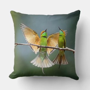 Coussin Oiseaux verts s'éternisent dans les arbres Photogr