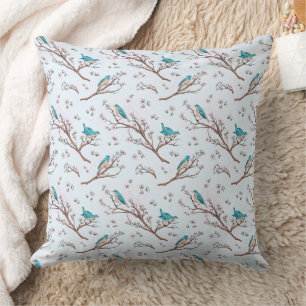 Coussin Oiseaux vintage sur branches de fleurs de cerisier