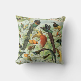 Coussin Oiseaux vintages Vieux livre Illustration Art Anim