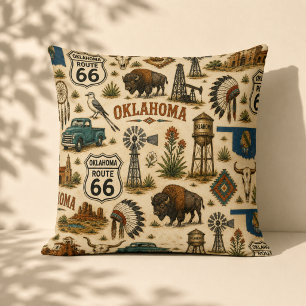 Coussin Oklahoma Route 66 Collage Western Vintage