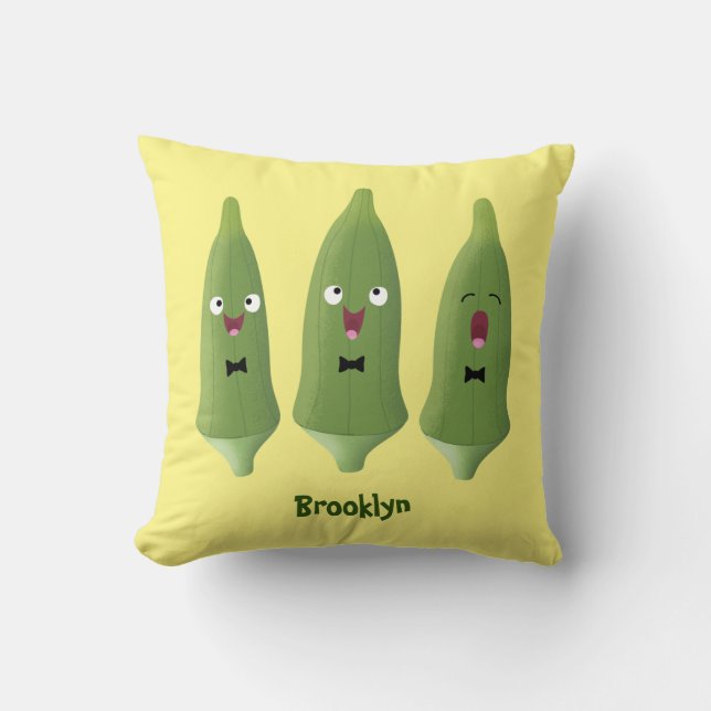 Coussin Okra végétalien de dessin animé mignon qui chante (Recto)