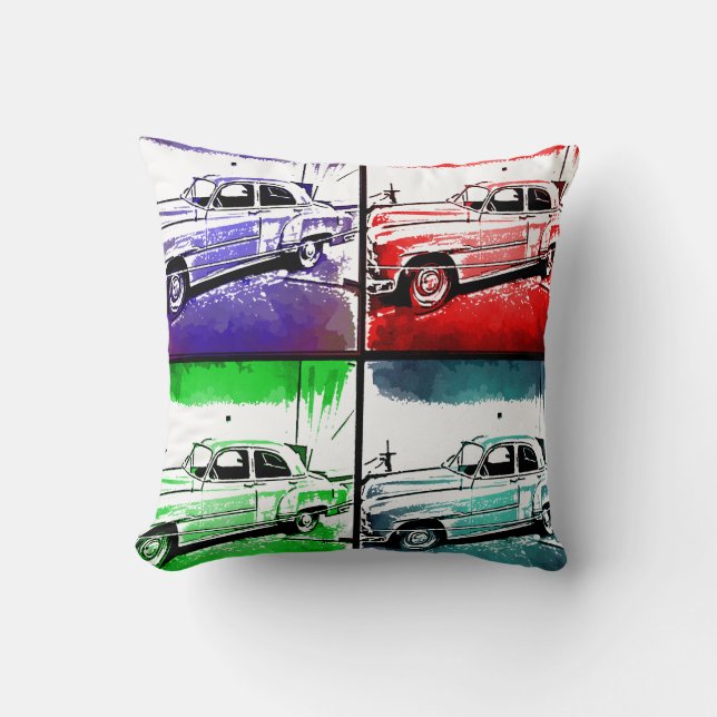 Coussin Old Classic Car Watercolor Pop Art Imprimer (Recto)