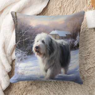 Coussin Old English Sheepdog Laisser neiger Noël