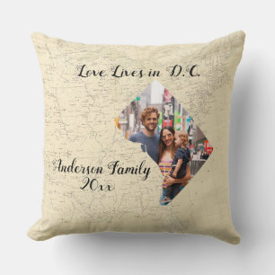 Coussin Old Map Love In Washington D.C. Photo Personnalisé