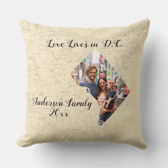 Coussin Old Map Love In Washington D.C. Photo Personnalisé (Recto)