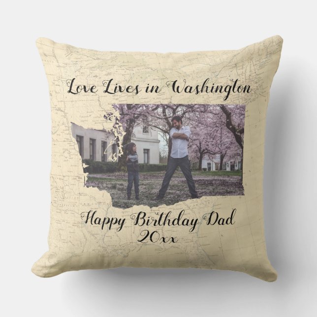 Coussin Old Map Love In Washington State Photo (Recto)