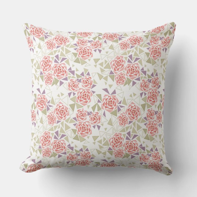 Coussin olive beige mosaic floral pattern retro  (Recto)